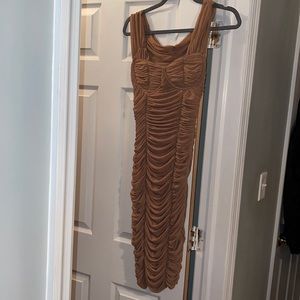 Elegant Brown Ruched Dress